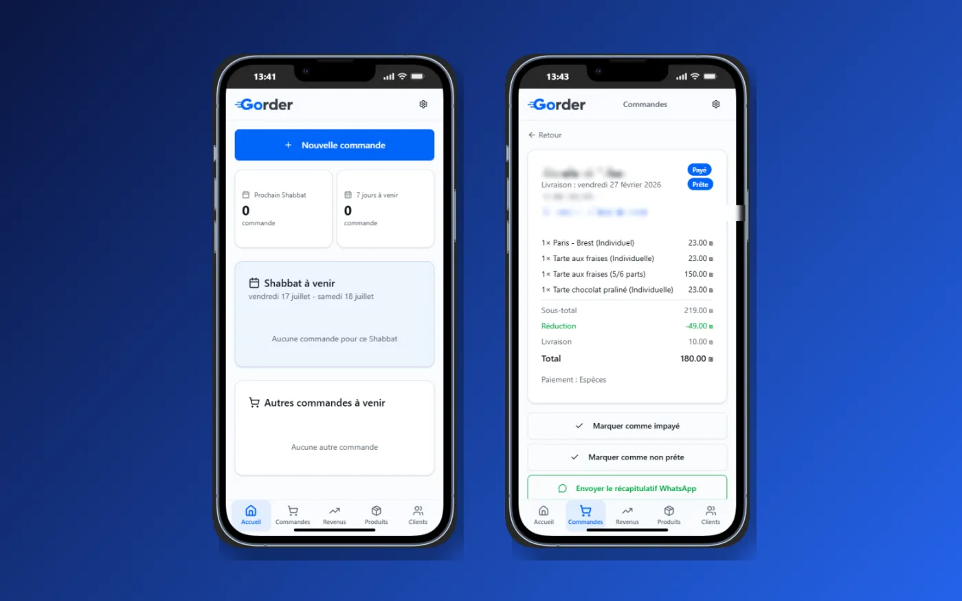 Gorder — application de gestion des commandes — capture principale du projet