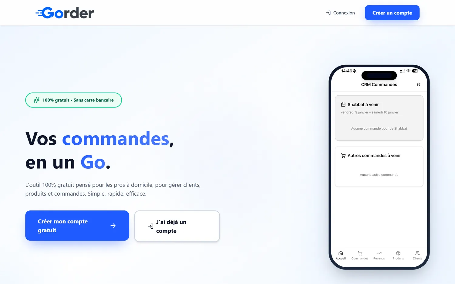 Gorder — site produit — capture principale du projet