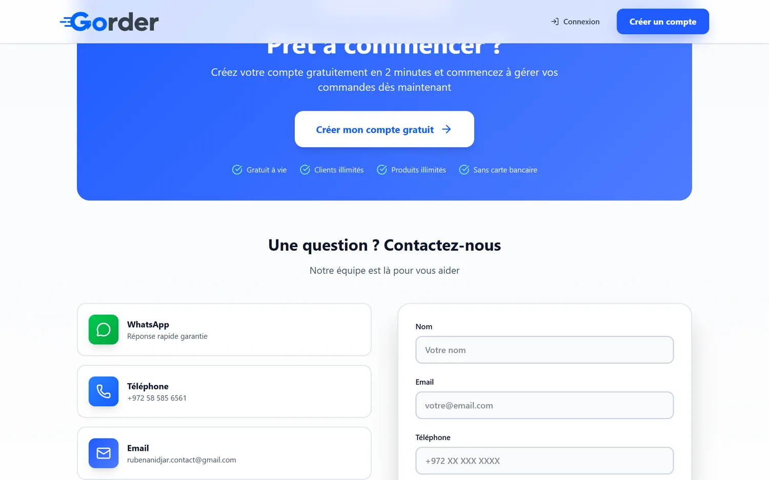 Gorder — site produit — aperçu du projet